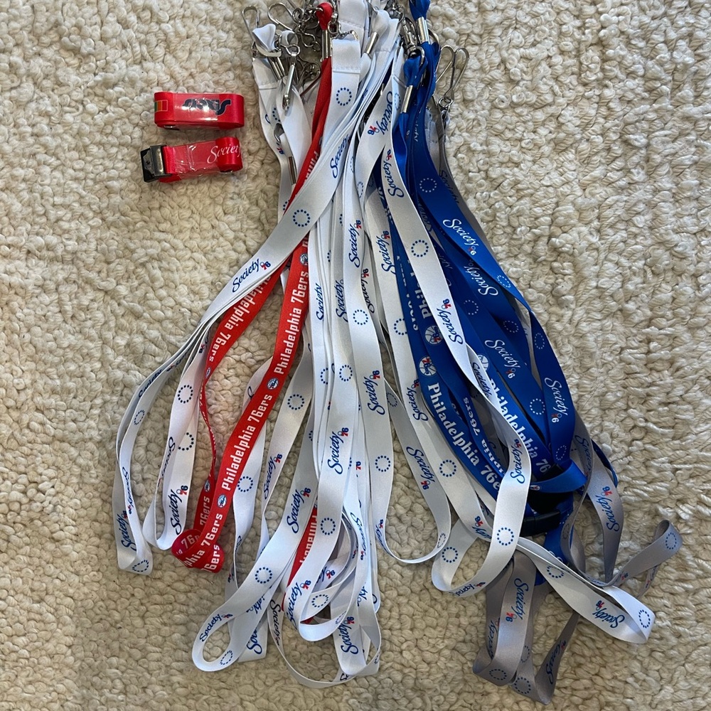 28 individual Philadelphia 76ers Lanyards - Red, White, Blue, Grey - all new